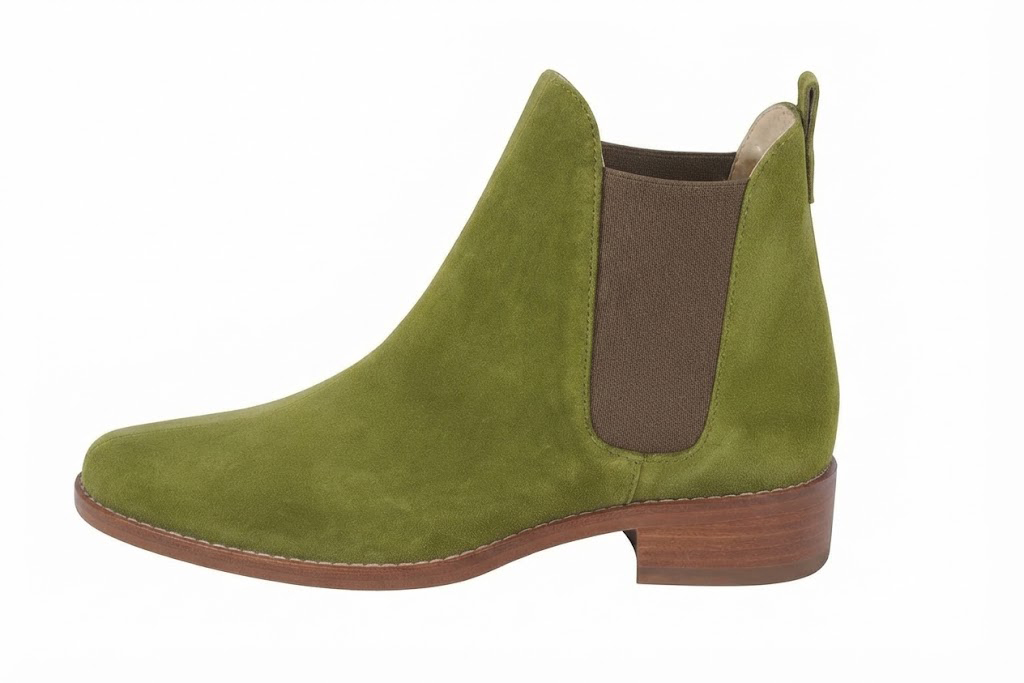 Elevate your look with solid-color leather Chelsea boots featuring sleek elastic side panels and effortless Parisian elegance, in pistachio green and taupe leather with round toe and leather sole - Florence KOOIJMAN